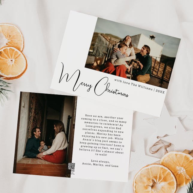 Modern Boho Merry Christmas Two Photo Holiday Card (Creator Uploaded)