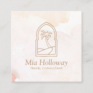 Modern Boho Minimal Palm Tree  Square Business Card