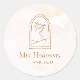 Modern Boho Minimal Palm Tree Thank You Business Classic Round Sticker