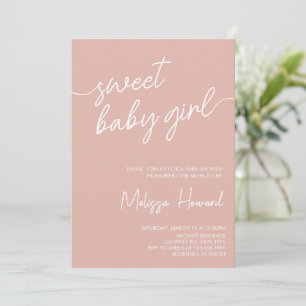 Modern Boho Minimalist Girl pink Baby Shower Invitation