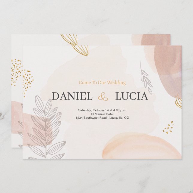 Modern Boho Minimalist Wedding Invitation, Rustic Invitation (Front/Back)