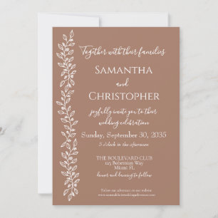 Modern Boho Mocha Mousse Botanical Minimal Wedding Invitation