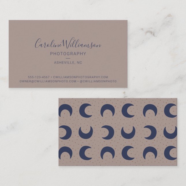 Modern Boho Moons Beige Blue Simple Trendy Business Card (Front/Back)