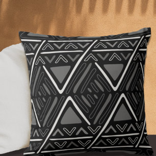 Modern Boho Mud Cloth Pattern Black Cushion