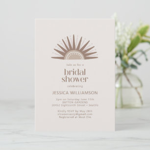Modern Boho Nature Sun Motif Taupe Bridal Shower Invitation