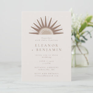 Modern Boho Nature Sun Shape Taupe Unique Wedding Invitation