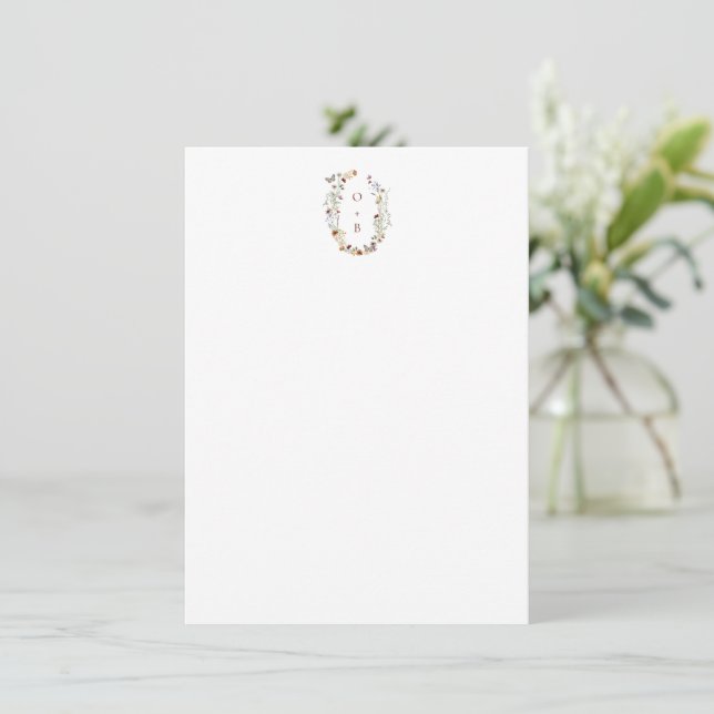 Modern Boho Nature Wildflowers Monogram Wedding  Card (Standing Front)
