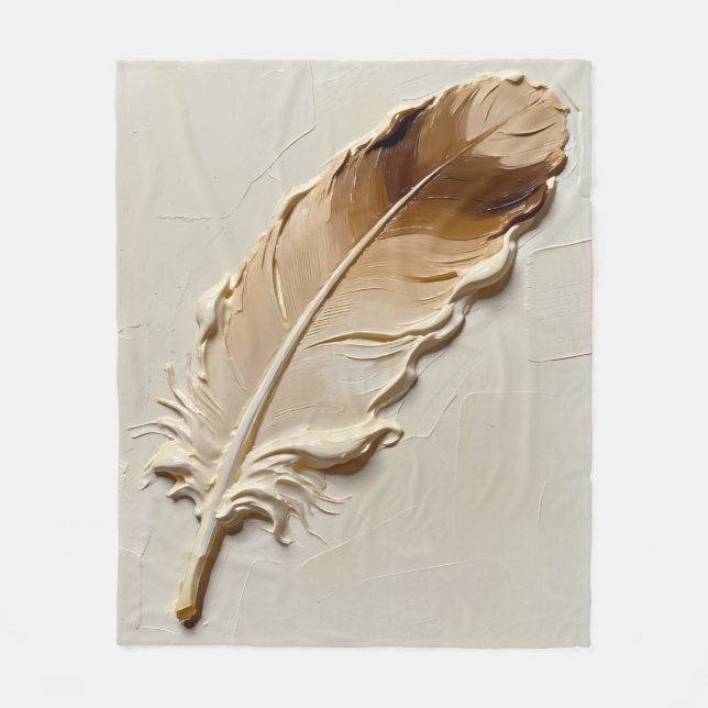 Modern Boho Neutral Beige 3D Textured Feather Art Fleece Blanket (Front)