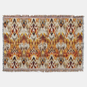Modern Boho Neutrals Brown Orange Ikat Tribal Throw Blanket