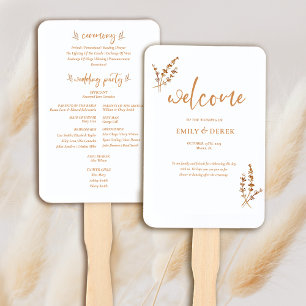 Modern Boho Orange Floral Wedding Program Hand Fan