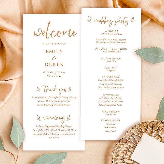 Modern Boho Orange Floral Wedding Program Menu (Creator Uploaded)
