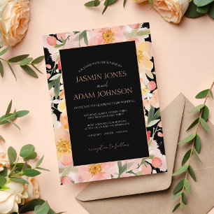 Modern Boho Orange Peach and Black Floral Wedding Invitation