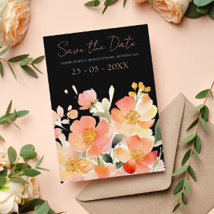 Modern Boho Orange Peach and Black Floral Wedding Save The Date