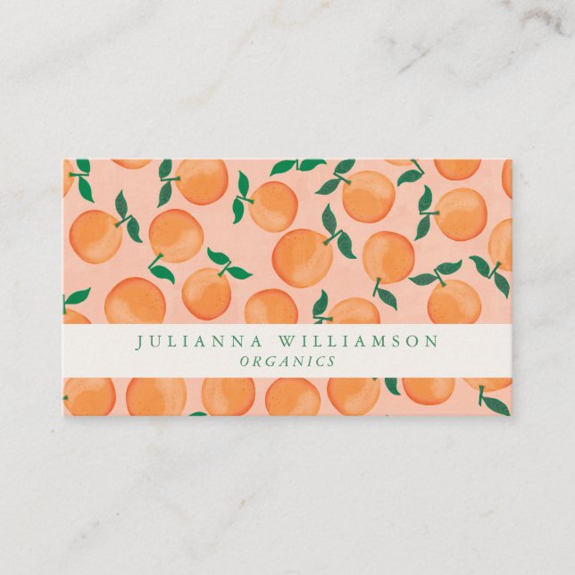 Modern Boho Oranges Citrus Fruit Blush Green Business Card (Front)