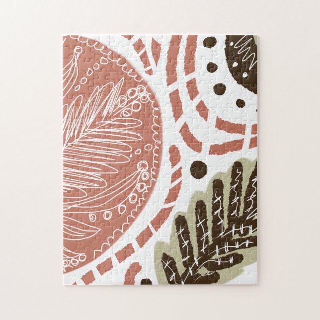 Modern Boho Organic Doodles Brown Jigsaw Puzzle (Vertical)
