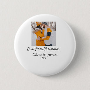 Modern boho our first Christmas photo couple name 6 Cm Round Badge