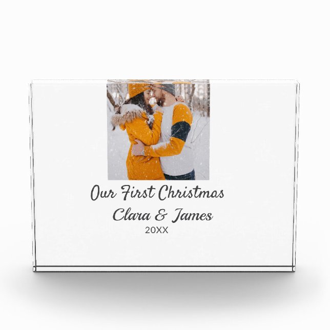 Modern boho our first Christmas photo couple name  Block (Front)
