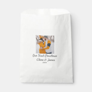 Modern boho our first Christmas photo couple name Favour Bags
