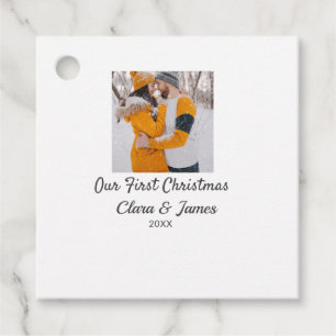 Modern boho our first Christmas photo couple name  Favour Tags