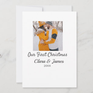 Modern boho our first Christmas photo couple name Invitation