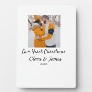 Modern boho our first Christmas photo couple name Plaque