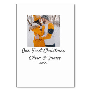 Modern boho our first Christmas photo couple name Table Number