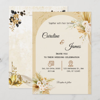 Modern Boho Pampas Grass Arch Wedding Invitation