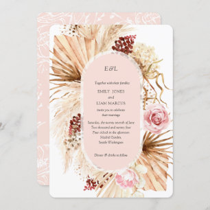 Modern Boho Pampas Grass Floral Arch Blush PInk Invitation