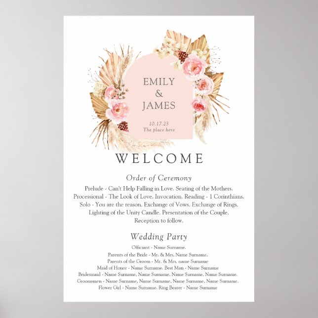 Modern Boho Pampas Grass Floral Wedding poster (Front)