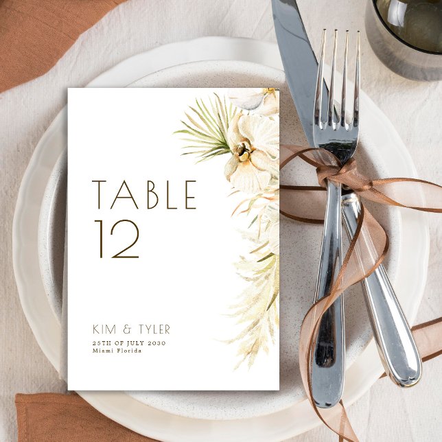 Modern boho pampas grass wedding table number (Creator Uploaded)