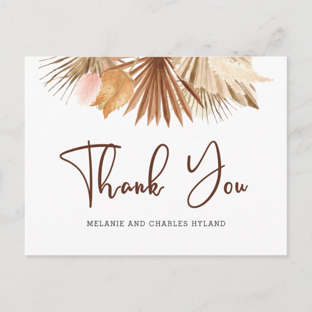 Modern Boho Pampas Grass Wedding Thank You Postcar Postcard (Front)
