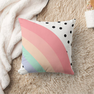 Modern Boho Pastel Rainbow and Black Polka Dot Cushion
