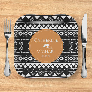 Modern Boho Pattern Burnt Orange Wedding Paper Plate