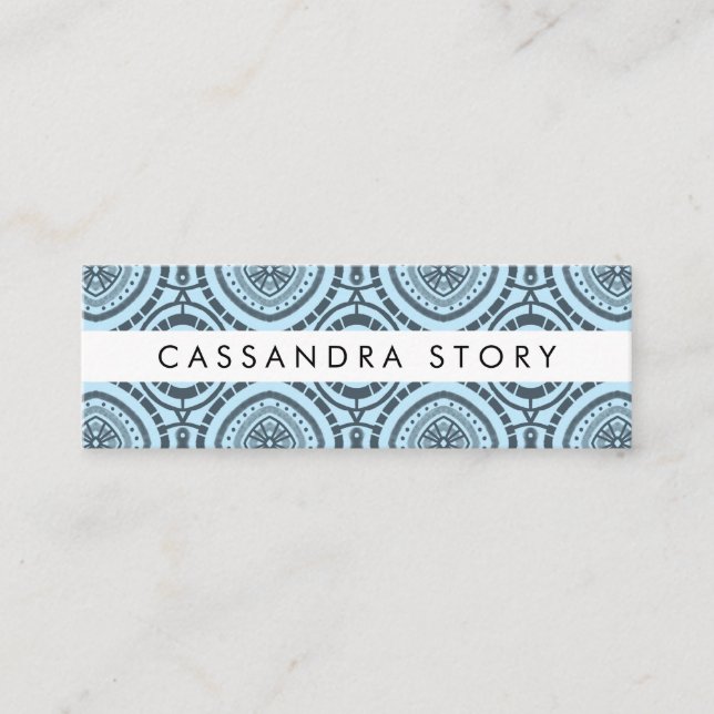 Modern Boho Pattern Denim Blue Mini Business Card (Front)