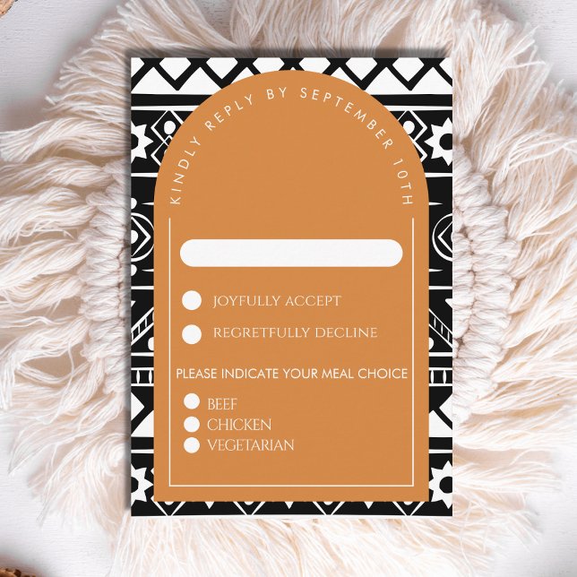 Modern Boho Pattern Wedding Arch Burnt Orange RSVP Card (Creator Uploaded)