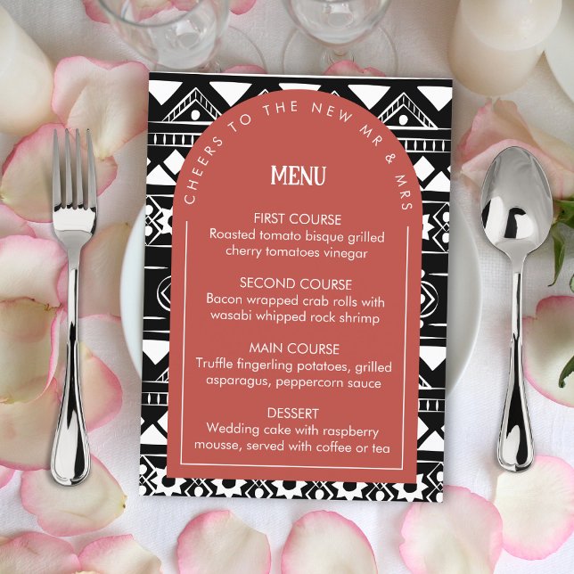 Modern Boho Pattern Wedding Arch Coral Menu (Creator Uploaded)