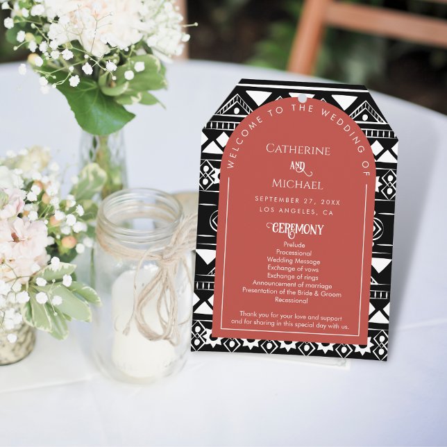 Modern Boho Pattern Wedding Arch Coral Programme (Creator Uploaded)