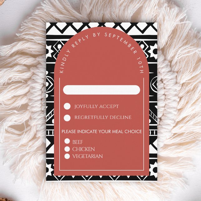 Modern Boho Pattern Wedding Arch Coral RSVP Card (Creator Uploaded)