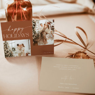 Modern Boho Photo Christmas Card, Boho Terracotta  Invitation