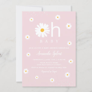 Modern Boho Pink Daisy Floral Baby Girl Shower Inv Invitation
