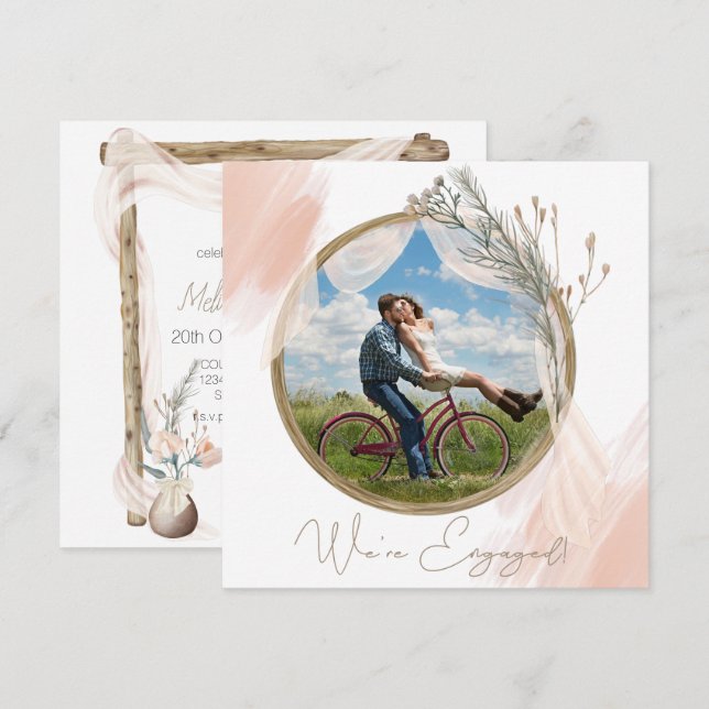 Modern Boho Pink Elegant Floral Engagement (Front/Back)