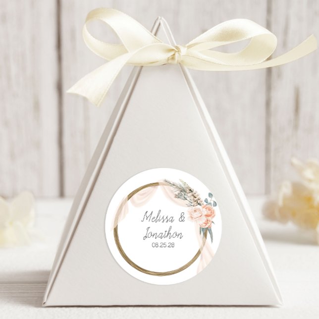 Modern Boho Pink Elegant Floral Wedding Classic Round Sticker (Creator Uploaded)