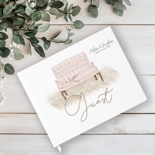Modern Boho Pink Elegant Floral Wedding Guest Book