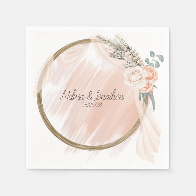 Modern Boho Pink Elegant Floral Wedding Napkins (Front)