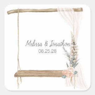 Modern Boho Pink Elegant Floral Wedding Square Sticker