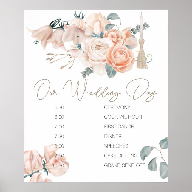 Modern Boho Pink Elegant Wedding Schedule Sign (Front)