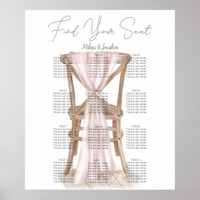 Modern Boho Pink Elegant Wedding Seating Chart (Front)