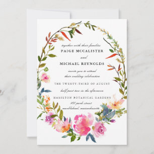 Modern Boho Pink Floral Wedding Invitation