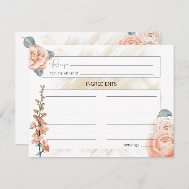 Modern Boho Pink Floral Wedding Recipe Card (Front/Back)