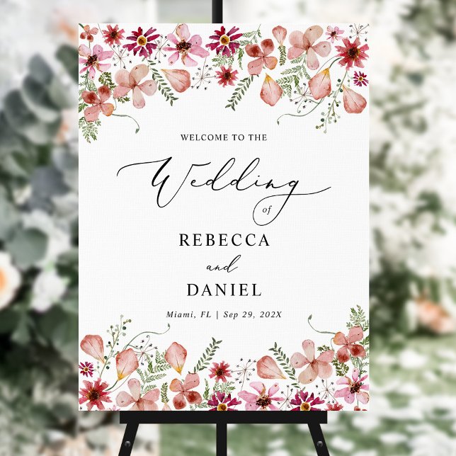 Modern Boho Pink Watercolor Wedding Welcome Poster (Creator Uploaded)